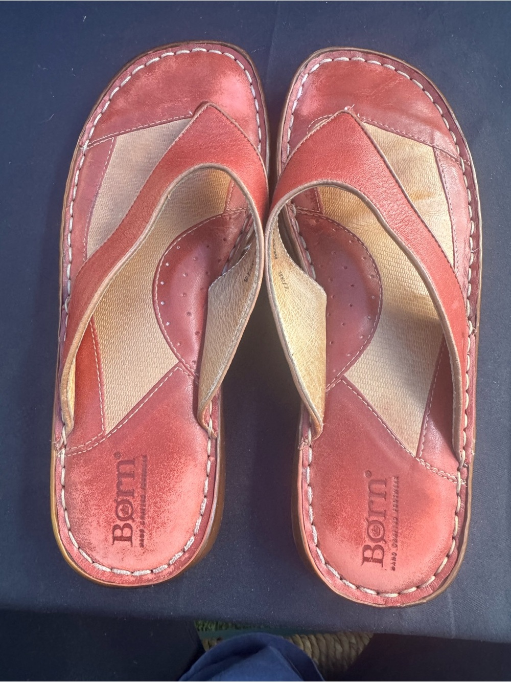 Born Women's Rust Red Leather Thong Sandals
